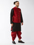 Vastramay Men's Maroon Zari Weaved Jacket With Kurta Dhoti Set